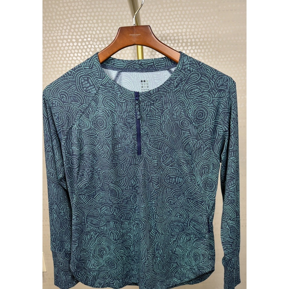 Title Nine Women's Medium Teal geometric 1/4 Zip Long Sleeve Athletic Golf Top